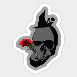 skeleton head and red rose Sticker